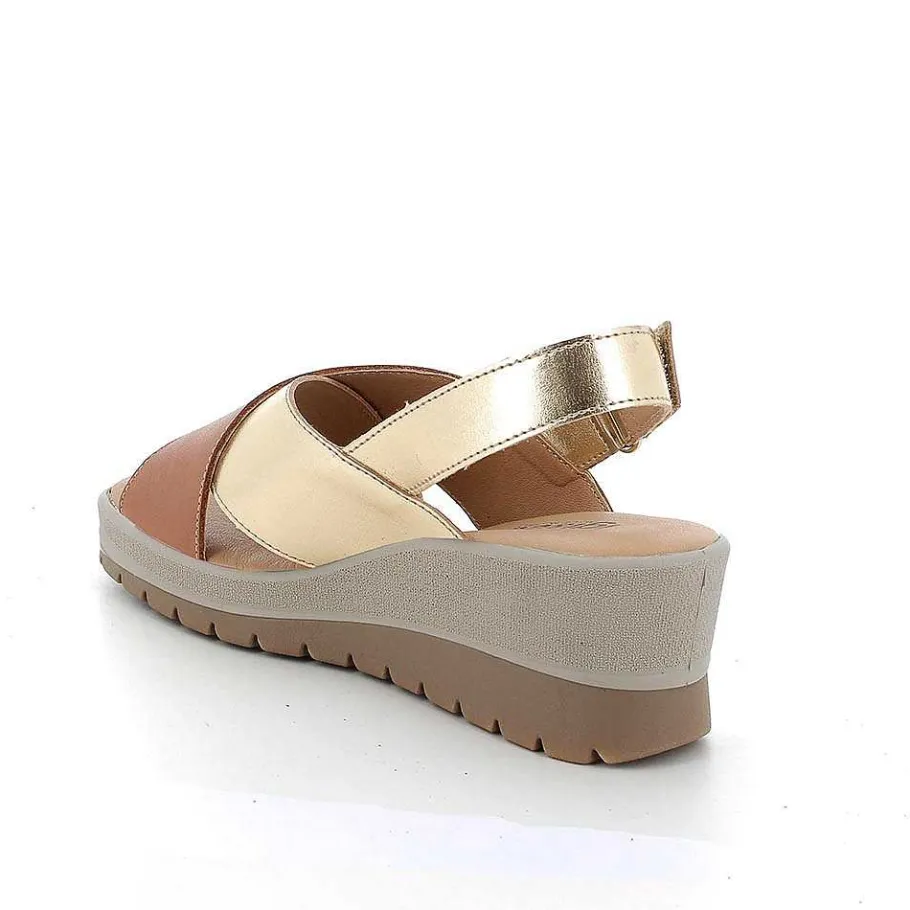 Woman Igi&Co Wedges-Women'S Leather Wedge Sandals Tan-Gold