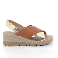 Woman Igi&Co Wedges-Women'S Leather Wedge Sandals Tan-Gold