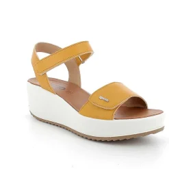 Woman Igi&Co Wedges-Yellow Women'S Leather Wedge Sandals