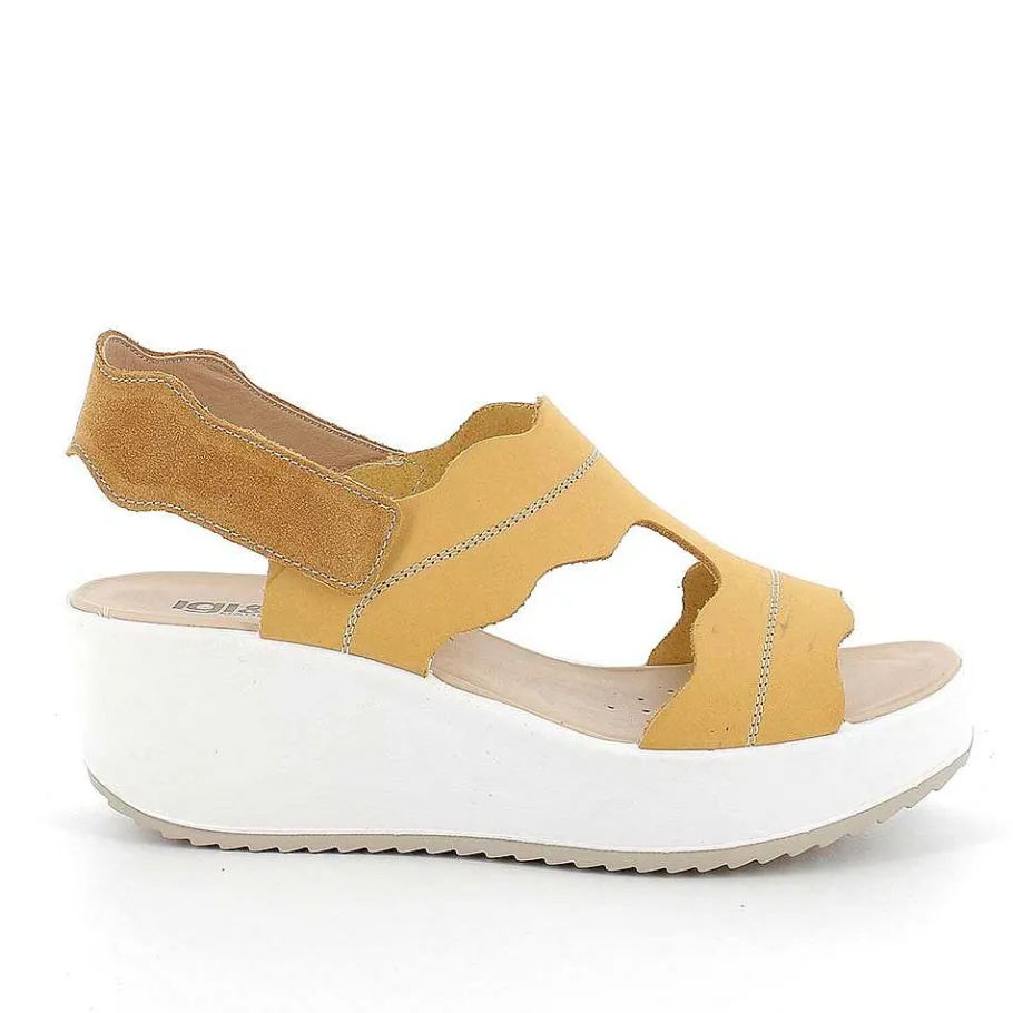 Woman Igi&Co Wedges-Yellow Women'S Leather Wedge Sandals